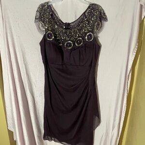 Xscape Elegant Black Mini Dress with Beaded Accents